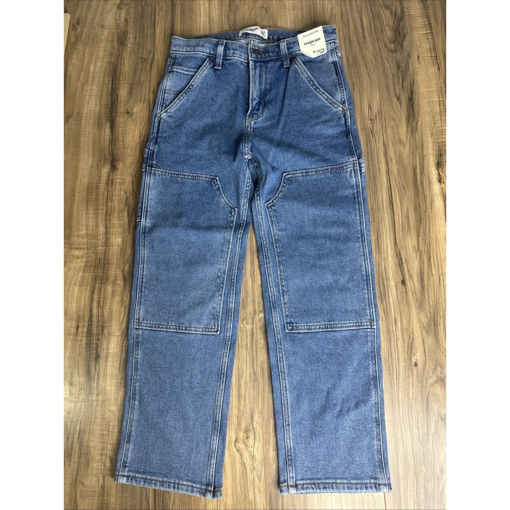 Abercrombie Kids Boys Straight Jeans Size 13/14 Short Relaxed Light Wash NWT